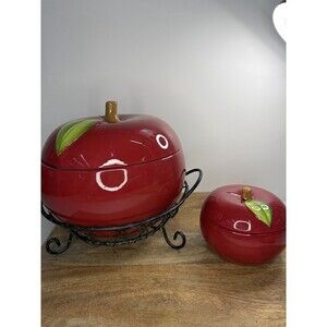 TEMP-TATIONS FRESH CROP APPLE BAKEWARE Large Apple Tureenw/ Stand + Soup Bowl